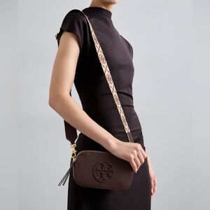 Tory Burch Brown Leather Logo Camera Crossbody with Branded Strap